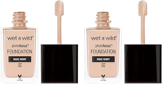 Wet n Wild Photo Focus Matte Liquid Foundation Rose Ivory, Vegan & Cruelty-Free (Pack of 2)