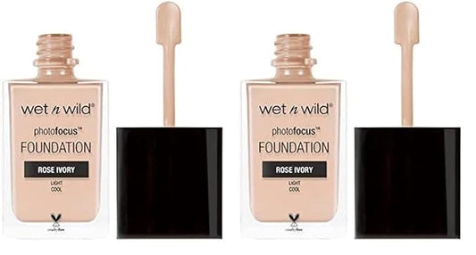 Wet n Wild Photo Focus Matte Liquid Foundation Rose Ivory, Vegan & Cruelty-Free (Pack of 2)