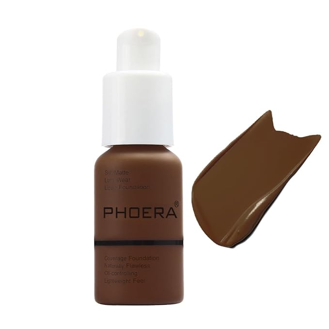 PHOERA Foundation,Full Coverage Flawless Soft Matte 24 HR Oil Control Waterproof Concealer Liquid Foundation Makeup. 1pcs-114# Ebony