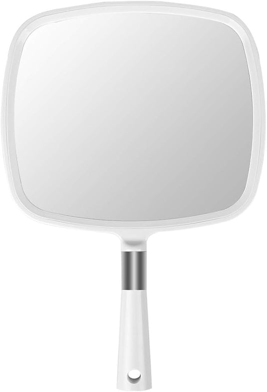 Snowflakes Large Hand Mirror with Handle-Hang Handheld Mirror Hairdresser Mirror.(White)