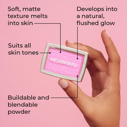 MCoBeauty Glow Up pH Powder Blush - Rosy Pink, Customizable Matte Blush, Vegan, Cruelty Free Cosmetics
