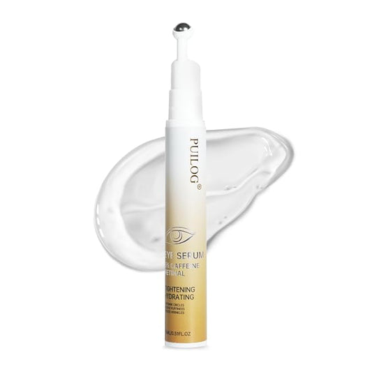 5% Caffeine Eye Serum with Retinal Peptides Hyaluronic Acid for Dark Circles Wrinkles & Eyelid Lift - Instant Morning Bags Depuffing - 360° Roller - Skincare Eye Cream for Women & Men (0.51 fl.oz)
