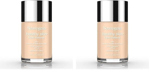 Neutrogena Healthy Skin Liquid Makeup Foundation, Broad Spectrum SPF 20 Sunscreen, Lightweight & Flawless Coverage Foundation with Antioxidant Vitamin E & Feverfew, Natural Beige, 1 fl. oz (Pack of 2)