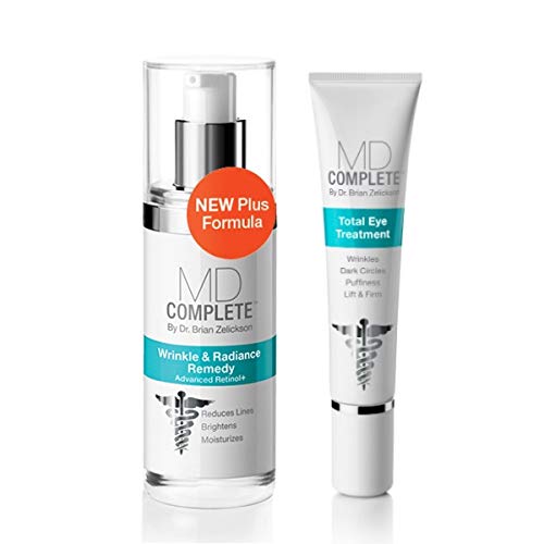 MD Complete Eye Wrinkle Duo | Professional Dermatologist Skin Rejuvenation | includes Wrinkle & Radiance Remedy PLUS with Retinol and Total Eye Treatment with Hyaluronic Acid and Peptides | Set of Two