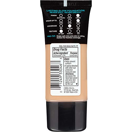 L'Oreal Paris Makeup Infallible Up to 24HR Pro-Glow Foundation, Natural Beige, 1 fl oz.