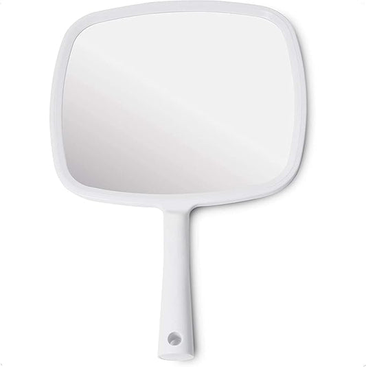 MIRRORVANA Hand Mirror with Ergonomic Handle - Hand Held Mirror for Make-up, Home Haircuts, Dental and Barber Use, 8” x 11” (White)