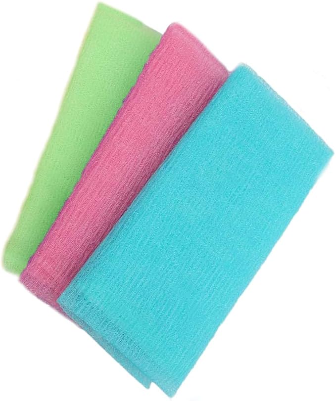 Leadigol 3PCS Exfoliating Washcloth Towel, Japanese Washcloth Nylon Beauty Skin Bath Wash Towel, Beauty Washcloth Sponge Loofah Body Scrubber, Mesh Bath Shower