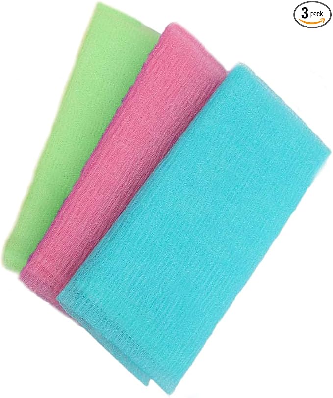 Leadigol 3PCS Exfoliating Washcloth Towel, Japanese Washcloth Nylon Beauty Skin Bath Wash Towel, Beauty Washcloth Sponge Loofah Body Scrubber, Mesh Bath Shower