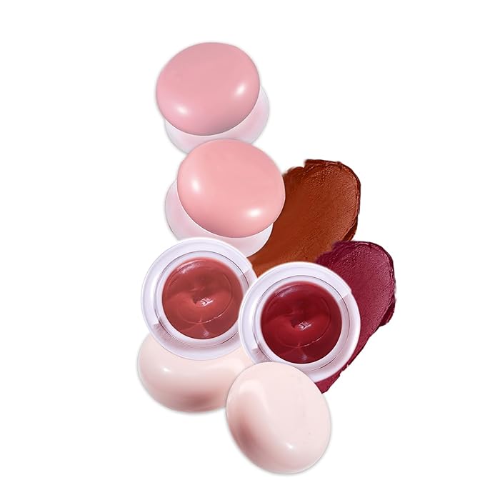Pudding Pot for Lip and Cheek,Soft Matte Blush Blurry Makeup Lipstick Multi-Use Natural Glow Face Blush Buildable Lip Tint High Pigment Long-Lasting (04#+06#)