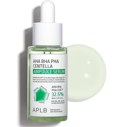 APLB AHA BHA PHA Centella Ampoule Serum | AHA BHA PHA CEN™ 32.5% 1.35 FL.OZ/Korean Skincare, Exfoliant, Long lasting moisturizing, Revitalize for gentle and improve skin texture