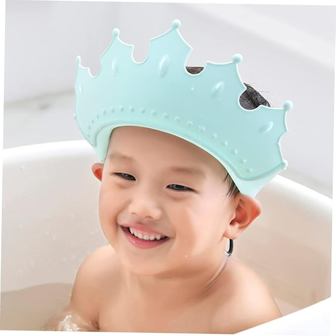 Boy Girl Bath Caps Adjustable Shampoo Hat for Boy Girl Crown Shape Design for Fun Bathing Protects Eyes Ears and Mouth Tpe Material