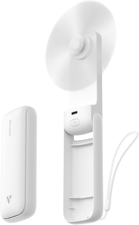 Aecooly Slim Portable Fan 2 Pack, Thin Handheld Fan, USB Rechargeable Mini Personal [24H Max Cooling Time], Battery Powered Small Foldable Pocket for Travel, Summer, Gifts for Women, Girls -White