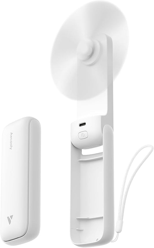 Aecooly Slim Portable Fan 2 Pack, Thin Handheld Fan, USB Rechargeable Mini Personal [24H Max Cooling Time], Battery Powered Small Foldable Pocket for Travel, Summer, Gifts for Women, Girls -White