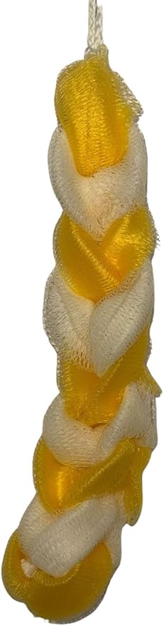Long Reach Nylon Mesh Elastic Dual-Color Bathing Sponge for Soft Sensitive Skin (White-Yellow)