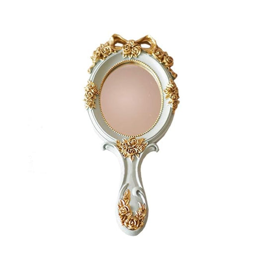 Vintage Hand Held Mirror, Vanity Rose Gold Makeup Mirror, Compact Travel Handheld Mirros, Gift for Mom, Wife, Girl Friend