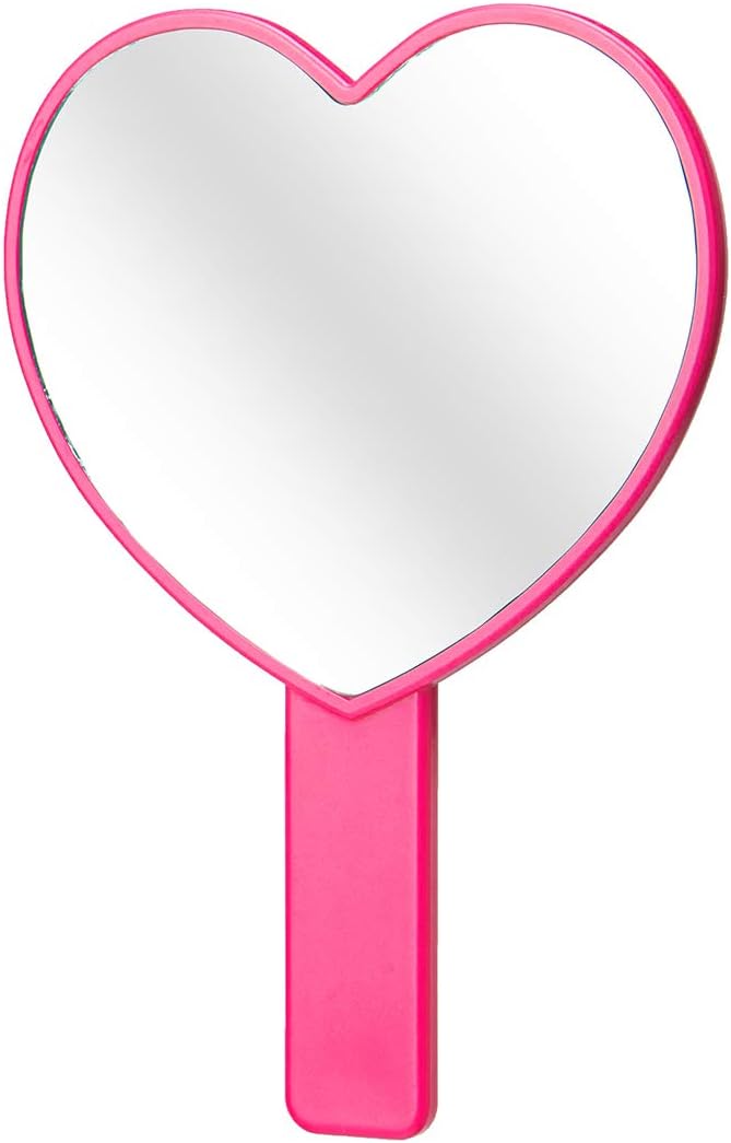 2PCS Heart-Shaped Makeup Hand Mirror,Travel Handheld Mirror Portable Personal Cosmetic Mirror with Handle (Rose red)