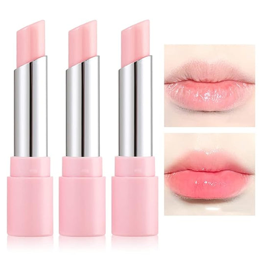 3Pcs Color Changing Lipstick Set, All-Day Moisturizing Lip Care Pink Nude Tinted Lip Balm Tube for Girls Women Make Up Gift Set