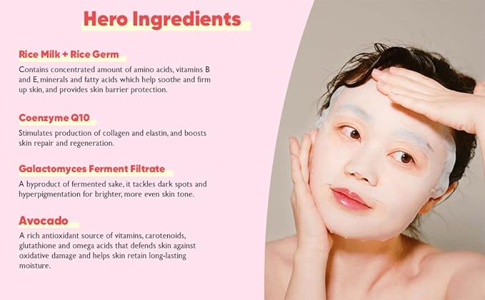Soothing Face Masks (10-Pack) Korean Skincare Infused with Collagen, Rice, Coenzyme Q10, Niacinamide & Ceramide - Calming Solution for Sensitive Skin