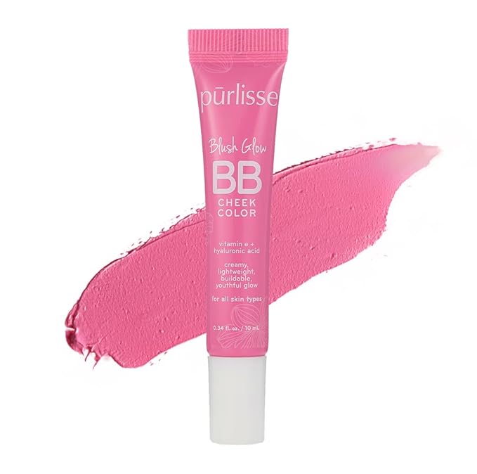 pürlisse Blush Glow BB Cheek Color - Dewy Liquid Blush for Cheeks - Enriched with Vitamin E & Hyaluronic Acid - Creamy, Lightweight & Buildable - Hydrating & Nourishing - Petal Pink (0.34 Fl oz)