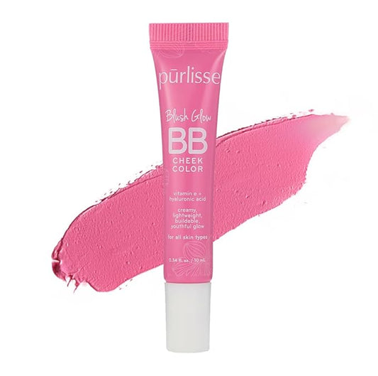 pürlisse Blush Glow BB Cheek Color - Dewy Liquid Blush for Cheeks - Enriched with Vitamin E & Hyaluronic Acid - Creamy, Lightweight & Buildable - Hydrating & Nourishing - Petal Pink (0.34 Fl oz)