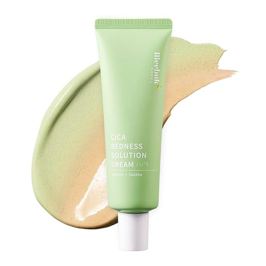 Meebak Cica Redness Solution Cream Lite | Green Color-Corrector | CC Cream w/Niacinamide | Tinted Moisturizer - Fair to Medium Skin