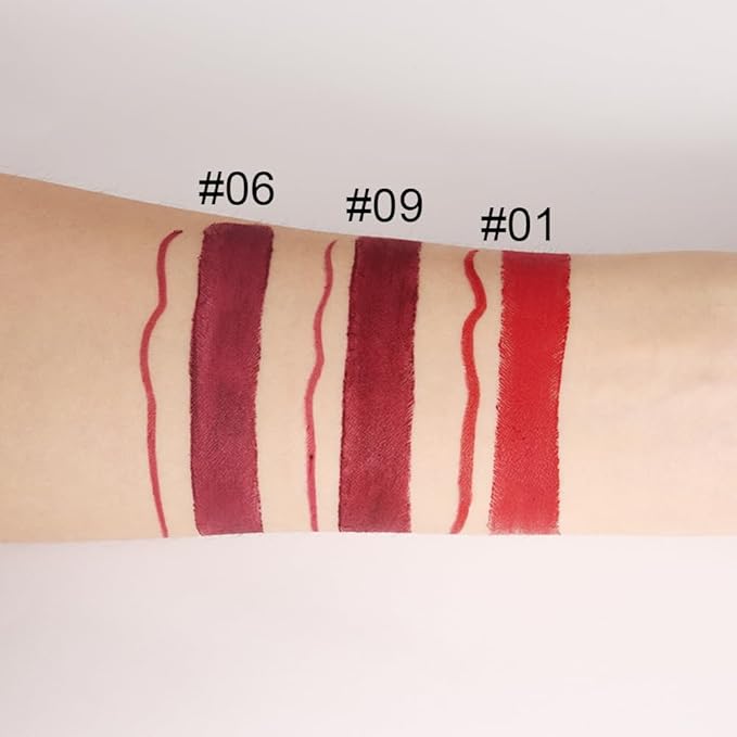 BINGBRUSH 2 IN 1 Lip Liner & Lipstick Makeup Set, Dark Red Matte Metallic Lipliner Set for Black Mature Women Waterproof Long Lasting Gift Set (3Pcs Set02-Matte:01#06#09#, 3Pcs)
