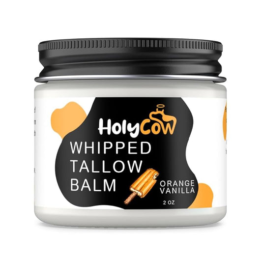 Beef Tallow For Skin - Whipped Tallow Balm with Organic Jojoba Oil (Orange Vanilla), Grass Fed Beef Tallow Face Moisturizer for Eczema, Baby, Lip Balm - Lotion For Extremely Dry Skin