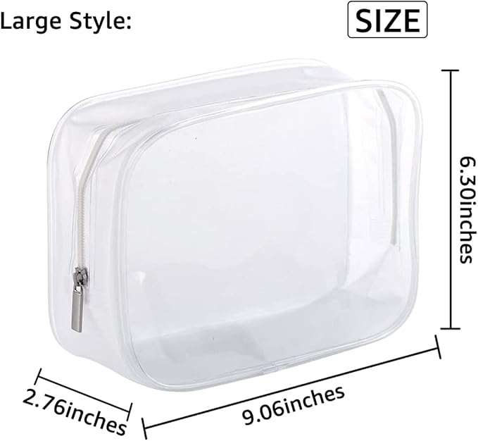 5 Pack Clear Plastic Zippered Toiletry Carry Pouch TSA Approved Toiletry Bag Portable Cosmetic Makeup Bag for Vacation, Bathroom and Organizing (White, Large)