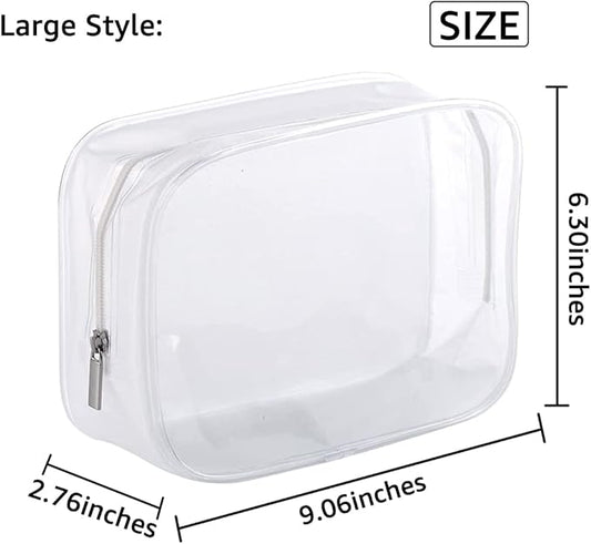 5 Pack Clear Plastic Zippered Toiletry Carry Pouch TSA Approved Toiletry Bag Portable Cosmetic Makeup Bag for Vacation, Bathroom and Organizing (White, Large)
