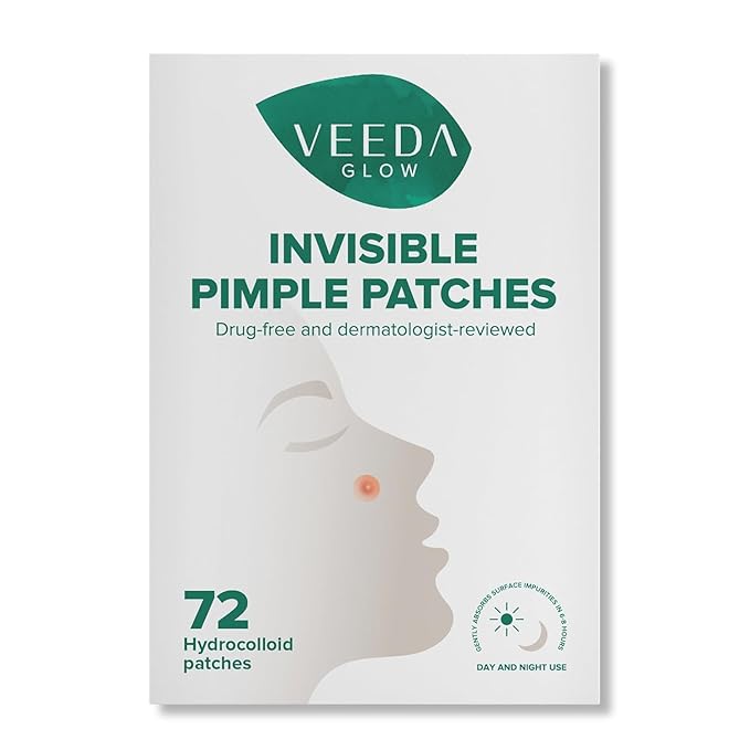 Veeda Glow Pimple Patches – Hydrocolloid Acne Stickers for Fast Healing, Invisible & Non-Irritating Zit Covers, Blemish Spot Treatment, 72 Count
