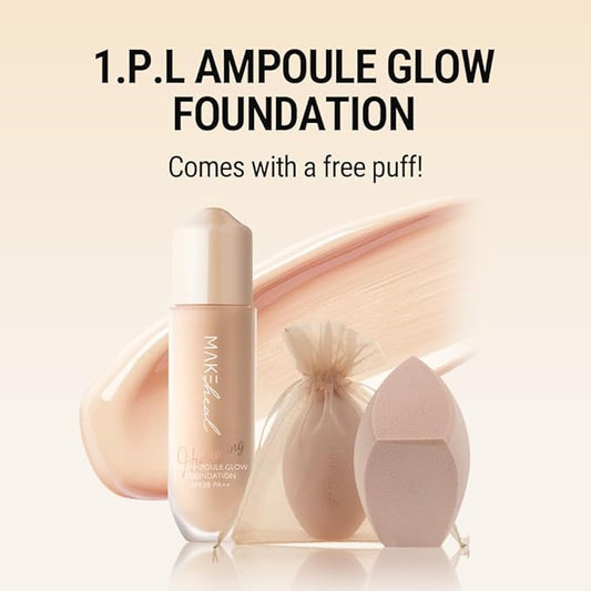 1.P.L AMPOULE GLOW FOUNDATION dewy glowy finish, liquid foundation with wand, all day coverage, blendable, 28g 0.99 fl Oz [23-N REV LIGHT]