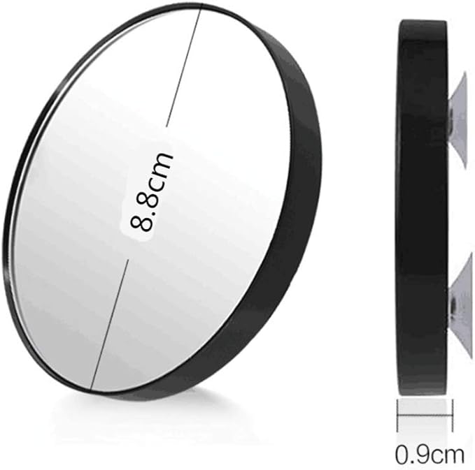 8. 8cm 10X Magnifying Glass Mirror Small Round Wall Mirror Cosmetic Makeup Mirror Pocket Mirror Bathroom Mirror with Suction Cups (Black)