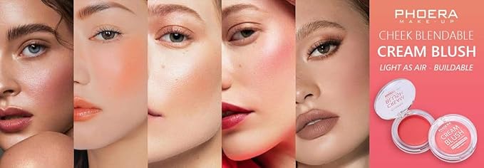 PHOERA Makeup Face Cheek Blush Cream Matte Blusher Super blend-able Sweat-Resistant Pressed Foundation Non_Greasy Palette (102 PEACH)