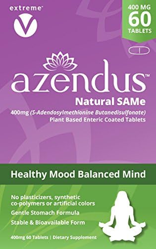 Azendus SAM-e Mood Support 400mg, 60 Count, Same Butanedisulfonate Fiber Enteric Coated Tablets
