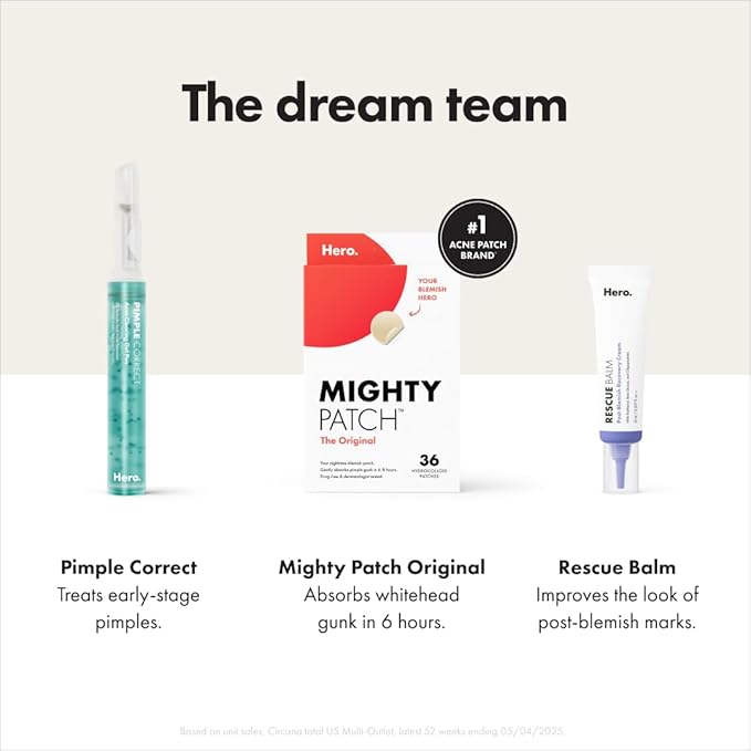 Mighty Patch™ Original patch from Hero Cosmetics – The #1 Hydrocolloid Acne Pimple Patch for Shrinking Zits and Whiteheads in 1 use; Nighttime Spot Stickers for Face and Skin (72 Count)