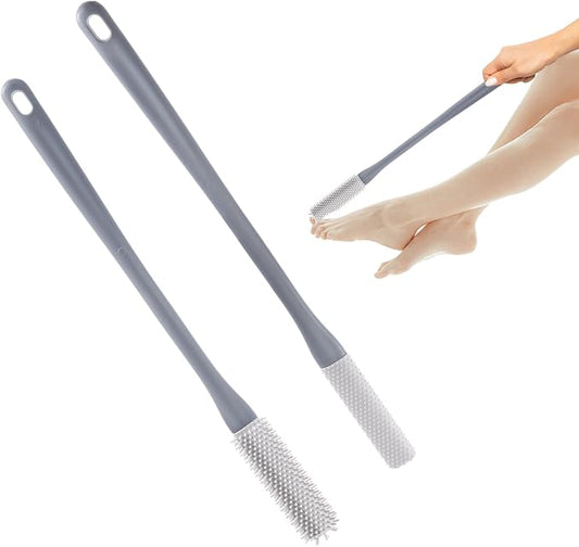 2 Pcs Toe Gap Cleaning Brush Long Handle, Toe Scrubber, Foot Cleaner for Shower, 15 in Silicone Toe Brush with Long Handle for Seniors Elderly Men and Women (Grey)