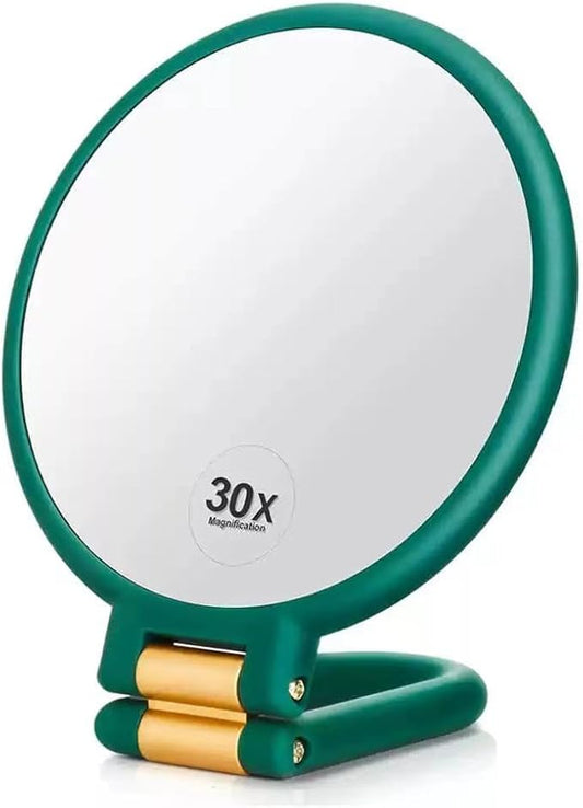 30x Magnifying Mirror Double Side Handheld Mirror 30X/1X Magnifying Hand Mirror with Stand Foldable Travel Mirror Makeup Mirror for Desk Women (Green)