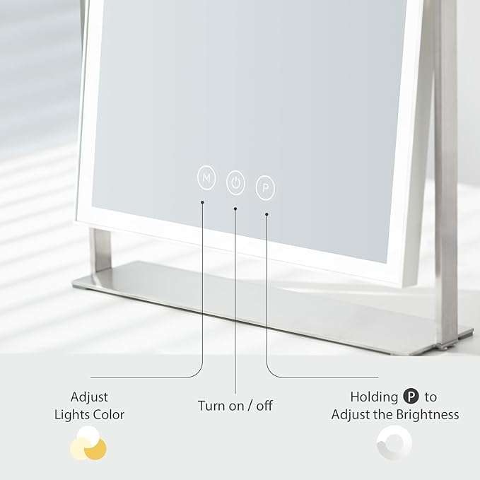 Makeup Mirror with Lights, 14 inch Vanity Mirror with 104 LED Lights, Plug in Table Mirror, Rectangular Desk Mirror with Metal Stand Base