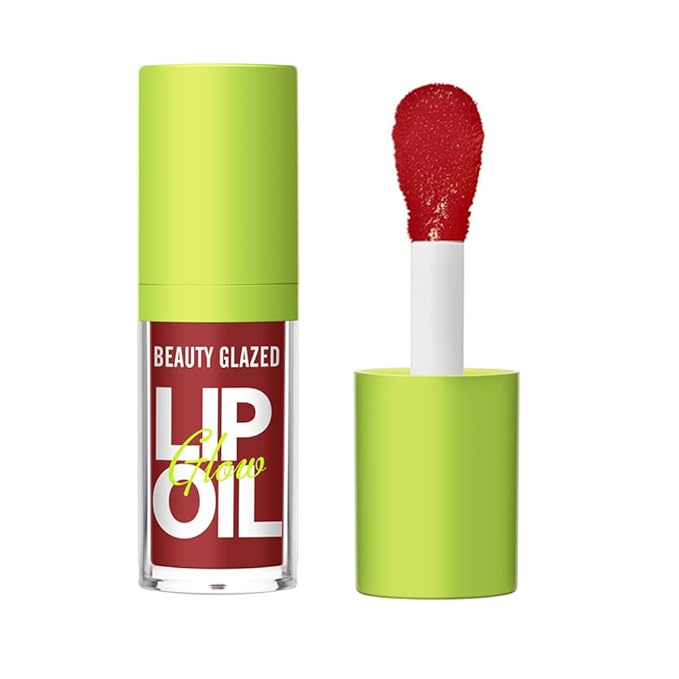 Beauty Glazed Big Brush Head Lip Oil, Ultra-Hydrating & Nourishing, Smooth Glossy Finish Lip Glow Oil, Shiny and Vegan Tinted Lip Gloss, Non-Sticky Formula (1, 105# PASSION)