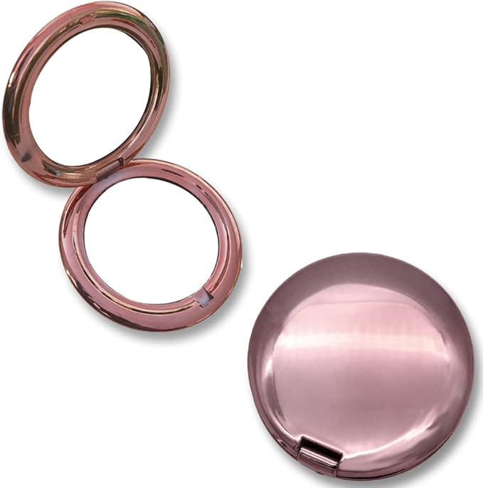 2 Pcs Folding Compact Travel Makeup Mirror 2X 1x Magnification Portable Mini Beauty Accessories (Glossy Rose Gold)