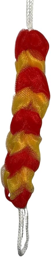 Long Reach Nylon Mesh Elastic Dual-Color Bathing Sponge for Soft Sensitive Skin (red-Yellow)