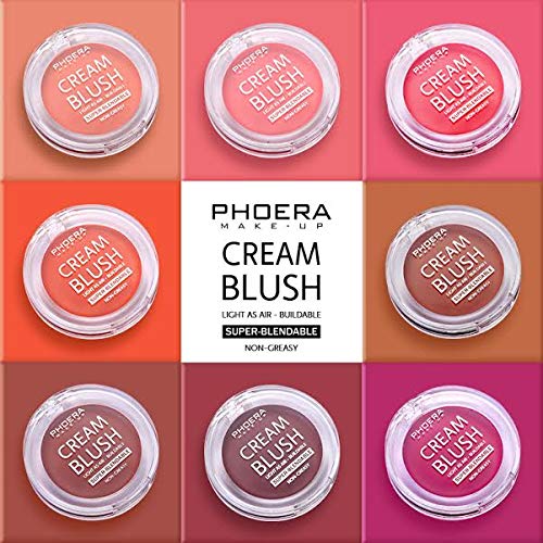 PHOERA Makeup Face Cheek Blush Cream Matte Blusher Super blend-able Sweat-Resistant Pressed Foundation Non_Greasy Palette (102 PEACH)