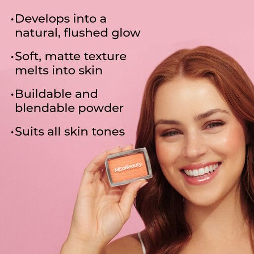 MCoBeauty Glow Up pH Powder Blush - Peach Pop, Customizable Matte Blush, Vegan, Cruelty Free Cosmetics