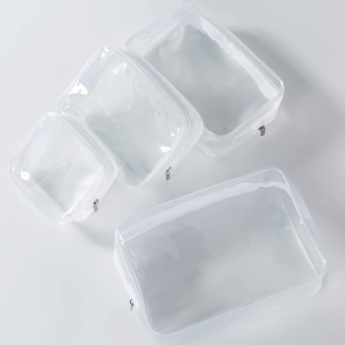 5 Pack Clear Plastic Zippered Toiletry Carry Pouch TSA Approved Toiletry Bag Portable Cosmetic Makeup Bag for Vacation, Bathroom and Organizing (White, Mixed Size)