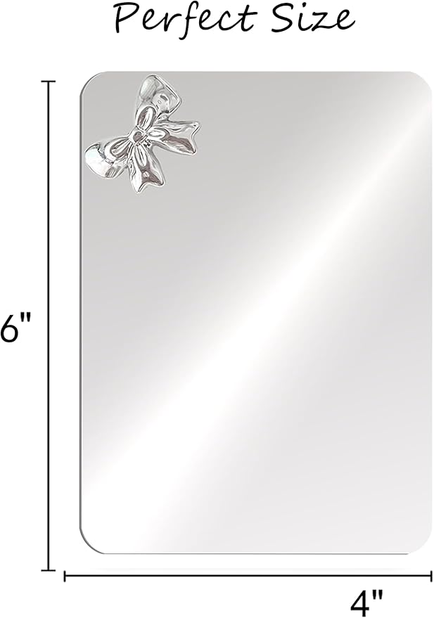 Magnetic Locker Mirror 4"x6" Small Real Glass Frameless Mirror with Magnetic Backing for School Locker, Bow School Locker Makeup Mirror for Girls Bathroom Refrigerator Dorm Gym Office Cabinet Home