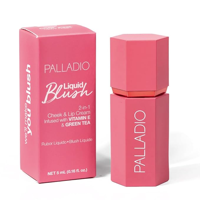 Palladio Liquid Blush for Cheeks & Lips 2-in-1 Makeup, Weightless Cream Formula, Smudge Proof Long-Wearing, Natural Look, Dewy Finish, Cool Pink