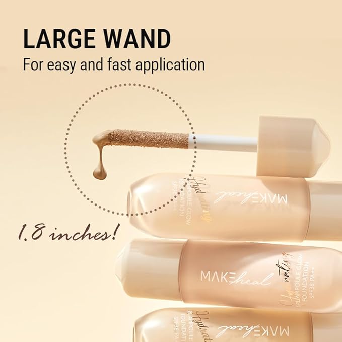 1.P.L AMPOULE GLOW FOUNDATION dewy glowy finish, liquid foundation with wand, all day coverage, blendable, 28g 0.99 fl Oz [19-N PURITY]