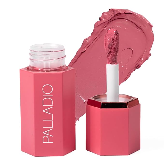 Palladio Liquid Blush for Cheeks & Lips 2-in-1 Makeup, Weightless Cream Formula, Smudge Proof Long-Wearing, Natural Look, Dewy Finish, Cool Pink