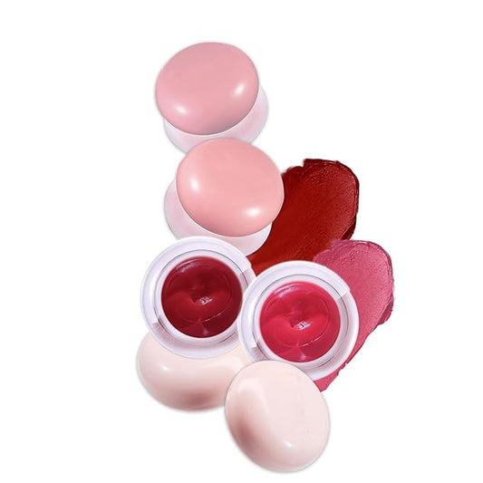 Pudding Pot for Lip and Cheek,Soft Matte Blush Blurry Makeup Blush Lipstick Multi-Use Natural Glow Face Blush Buildable Lip Tint High Pigment Long-Lasting (02#+05#)