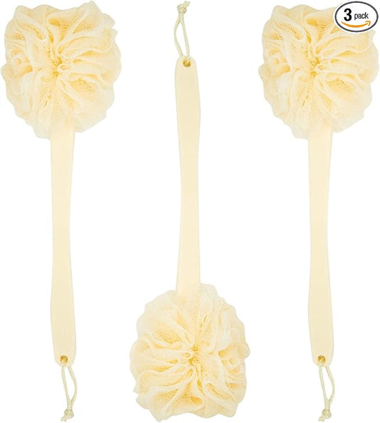 3 Pack Long Handled Loofah Back Scrubber, Exfoliating Body Sponge for Shower, Bath (18 in)